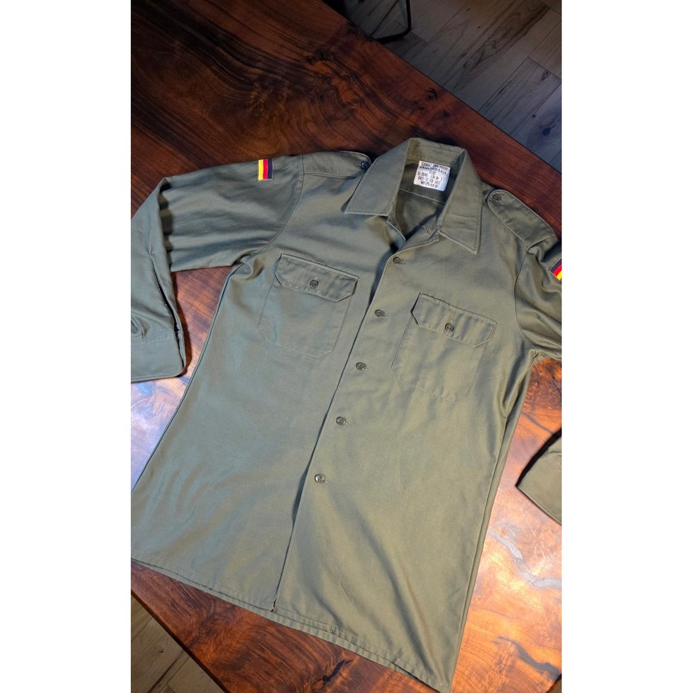 Vintage 1982 German Military Field Shirt Olive Drab Schwarz GMBH Passau Gr 39/40 - Picture 7 of 8